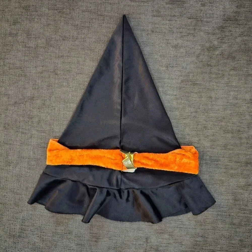 Kids Black Orange Velvet Gothic Witch Halloween Cosplay Costume Hat Size OS